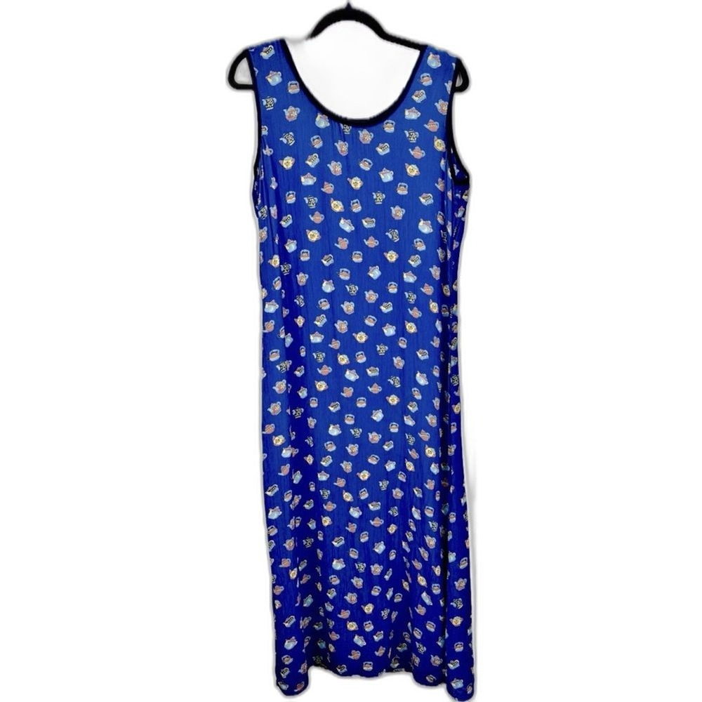 Vintage DK Cottagecore Maxi Shift‎ Dress Teapot Tea Party Twee Quirky Novelty M